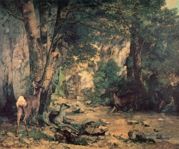 Ein Dickicht von Rotwild im Strom von Plaisir Fountaine Realist Realismus Maler Gustave Courbet Ölgemälde